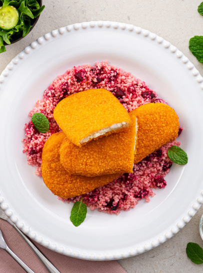 Filetes de Pescada com Cuscuz Rosa e Parmesão à Hortelã