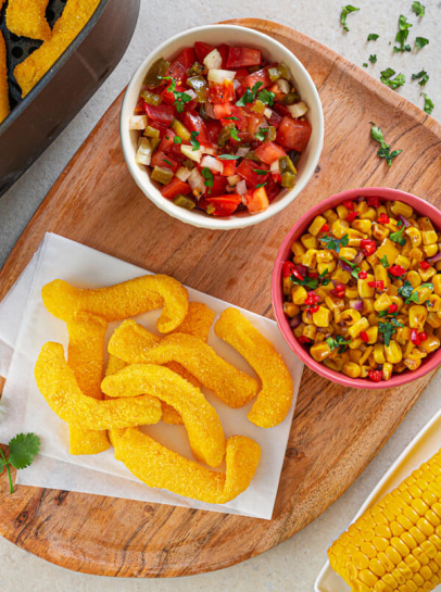 Tiras do Mar com Salada de Milho e Pico de Gallo