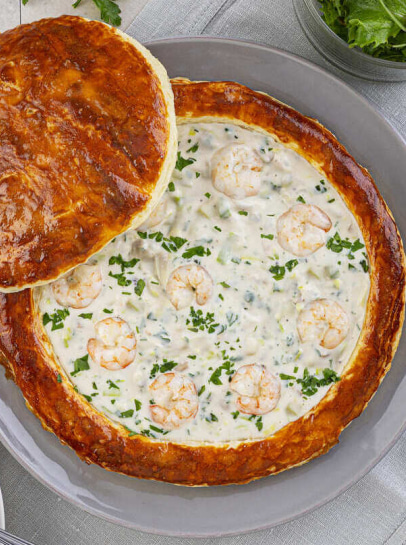 Vol au Vent de Miolo de Camarão Grande com Legumes